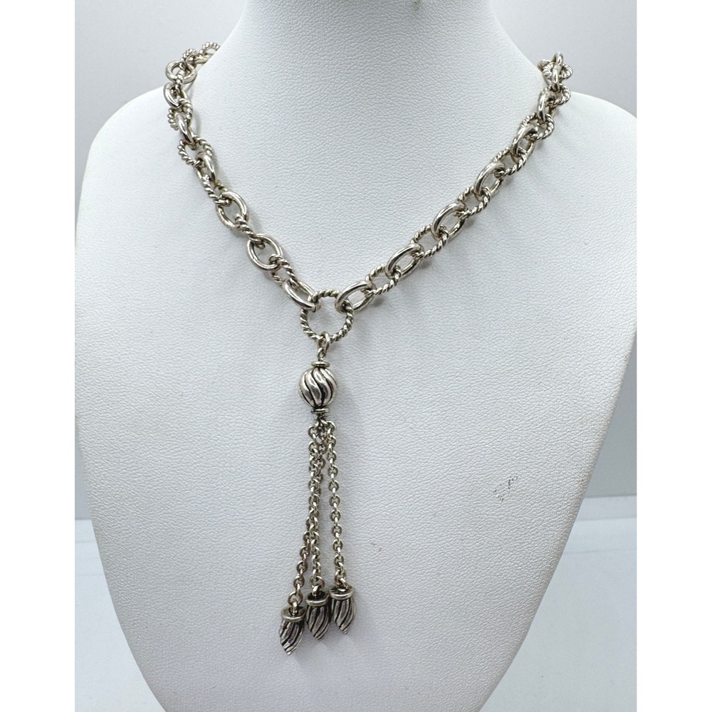 Vintage Napier Silver Tone Rope Link Y-Drop Lariat Tassel Necklace Romance